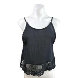 Ecote Women's Black Crochet Knit Sleeveless Boho Cami Camisole Tank Top Size M